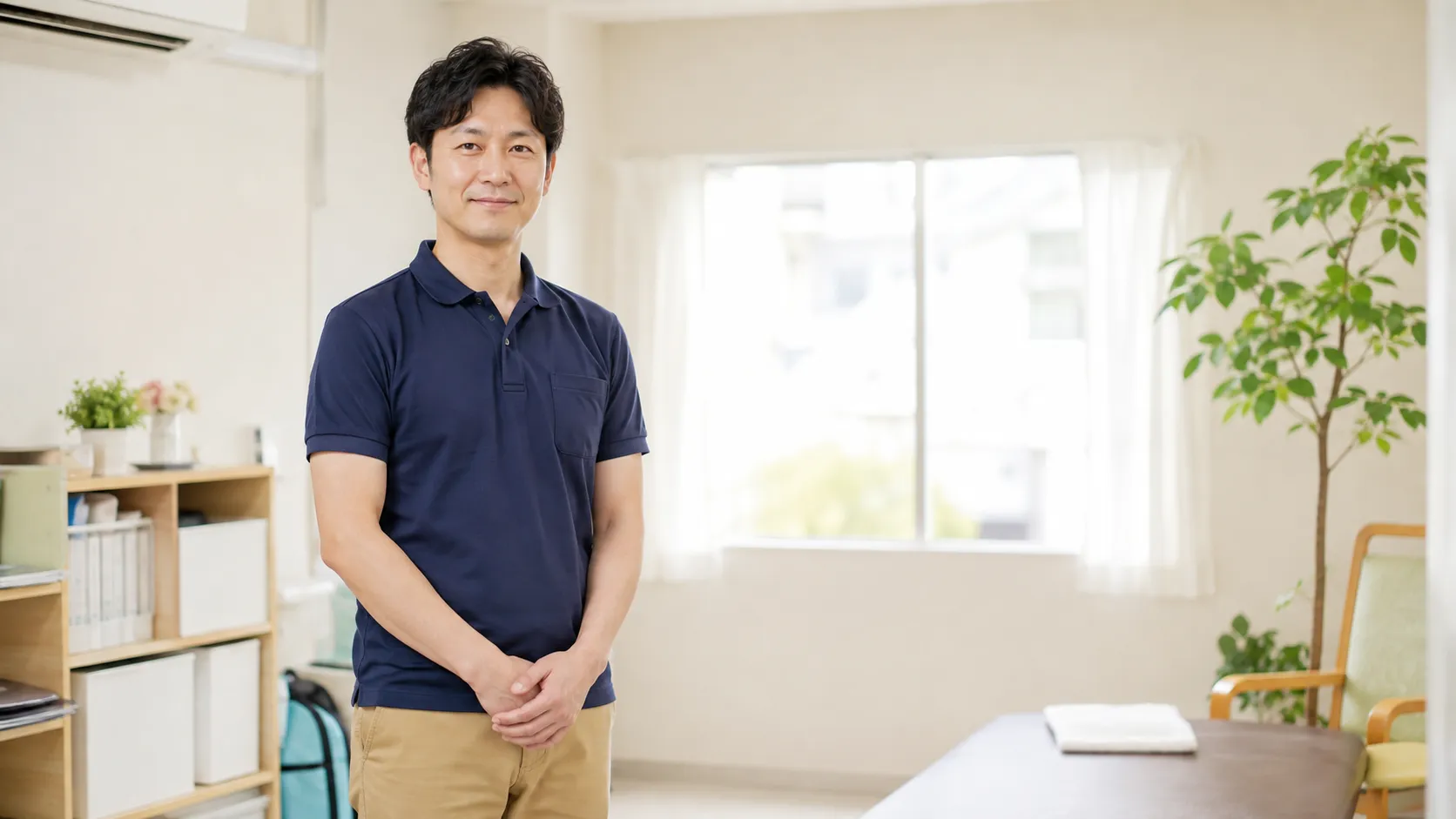 代表が事業所内で穏やかに佇む様子
