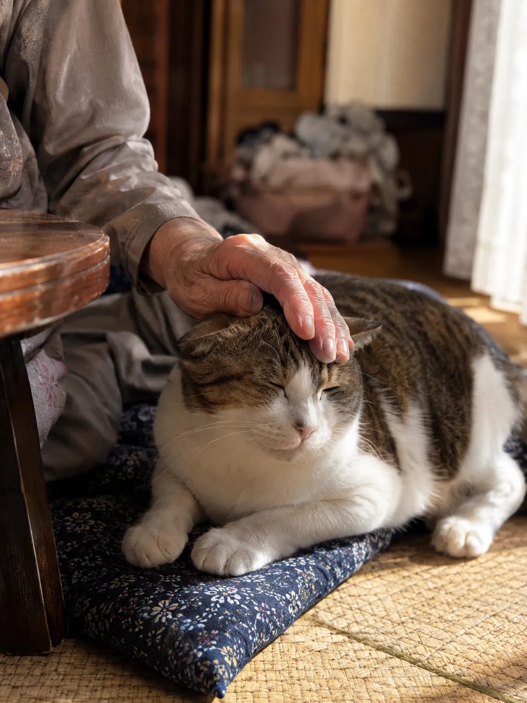 猫を撫でる手元