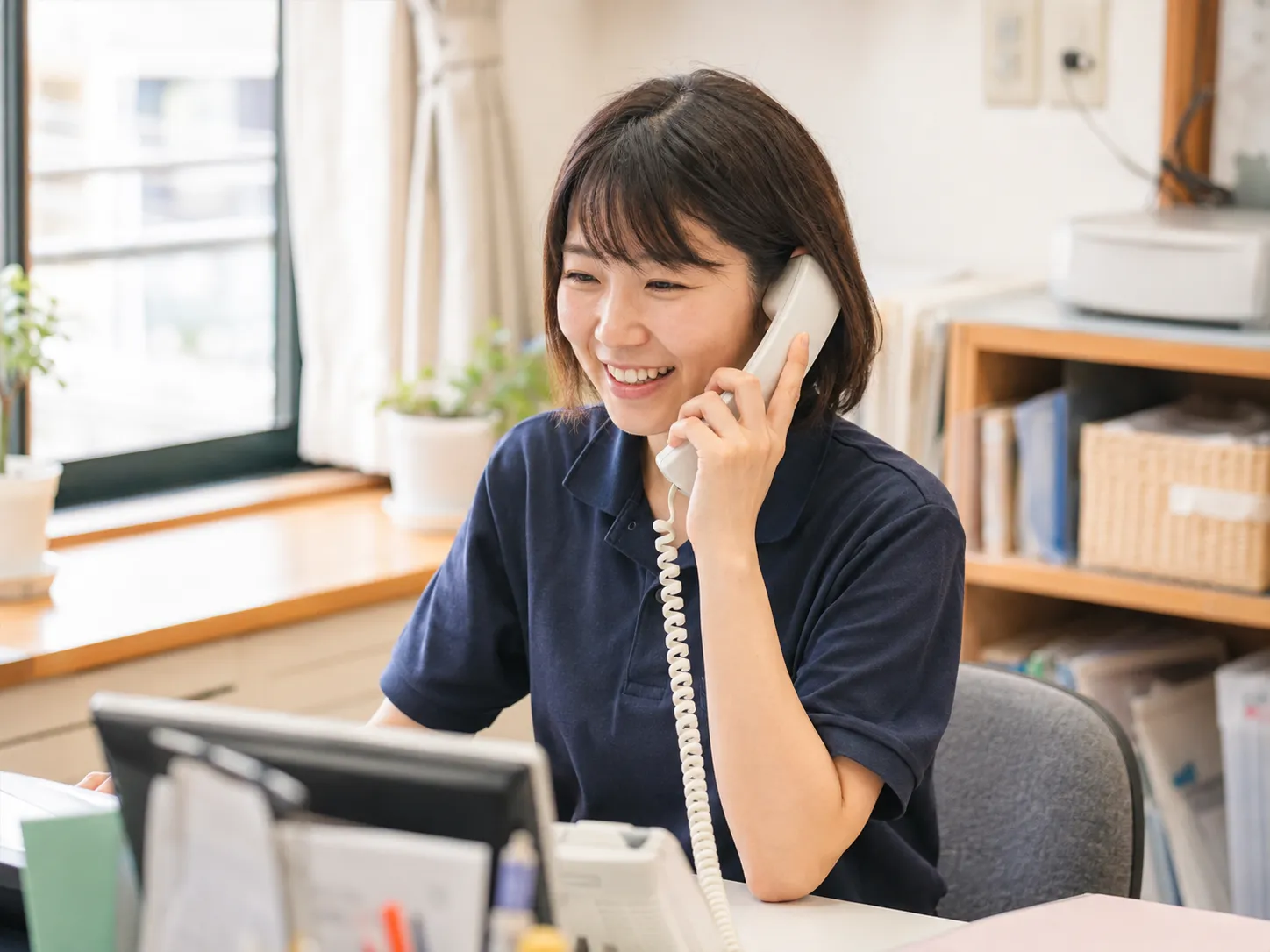 応募を検討する看護師と電話で対応するスタッフ