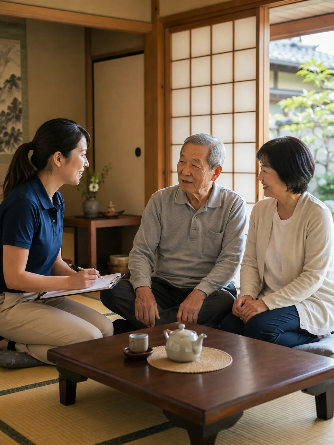 利用者、ご家族と話す看護師