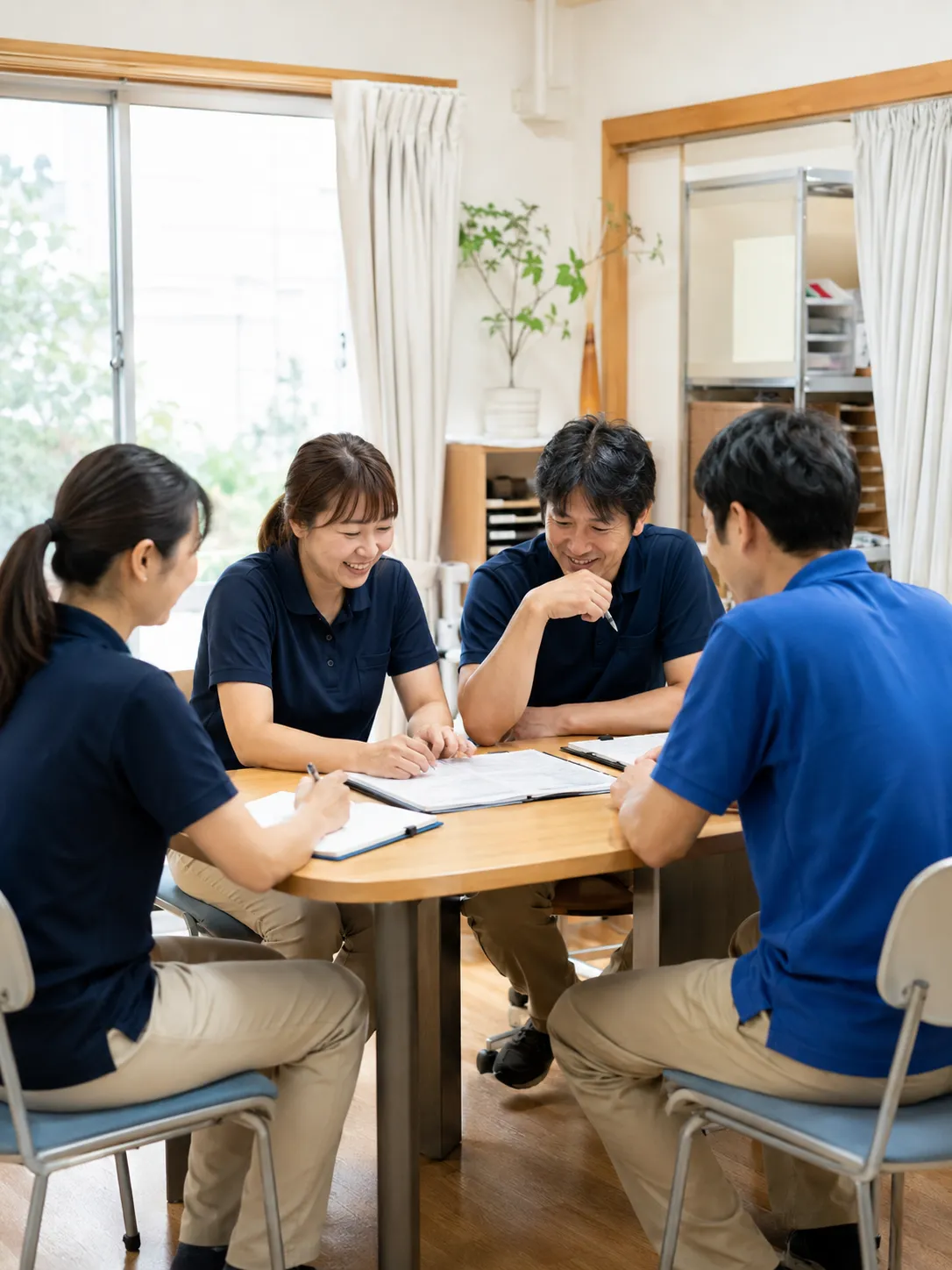 事業所でカンファレンスをするスタッフ